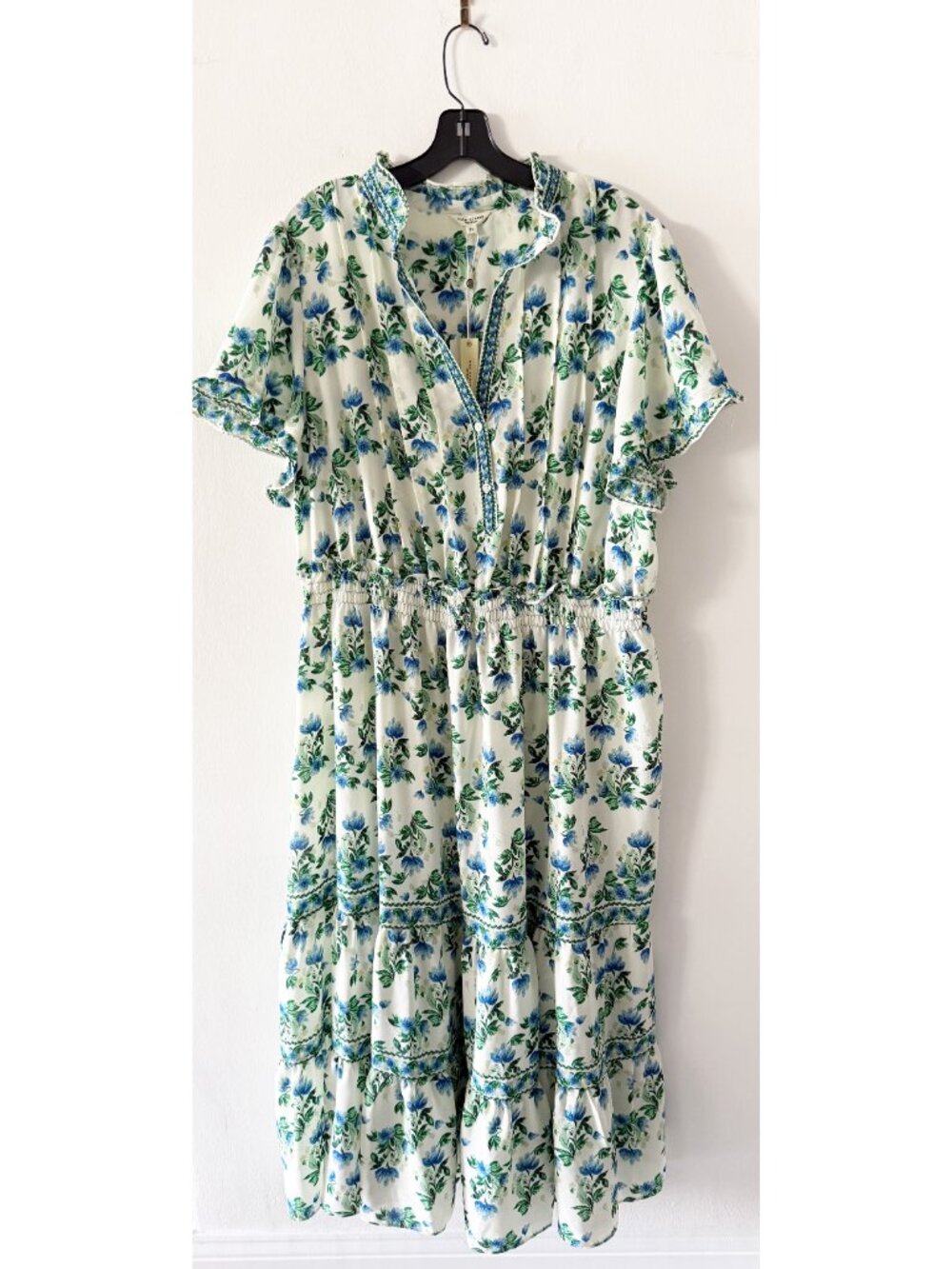 NEW Max Studio Flutter Sleeve Blue & Green Floral Midi Dress Size 3X